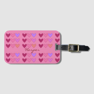 Pretty Pink With Hearts Colourful Girls Luggage Tag