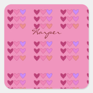 Pretty Pink With Hearts Colourful Girls Square Sticker