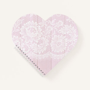 Pretty Pink Wood Lace Heart Shaped Wedding Notebook