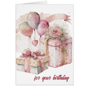 Pretty Pink Wrapped Presents Birthday Card
