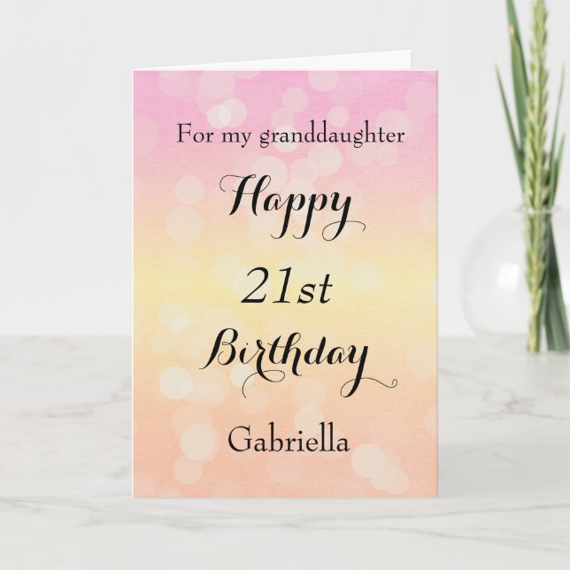 Pretty Pink Yellow Bokeh 21st Birthday Card (Front)