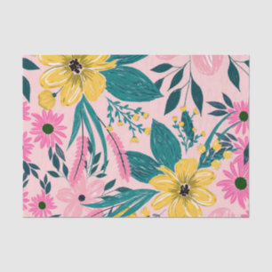 Pretty Pink Yellow Flowers Floral Tissue Paper