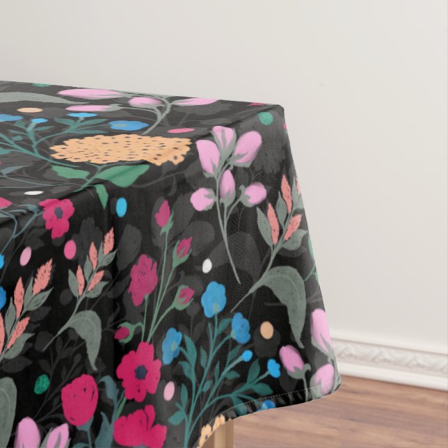Pretty Pink & Yellow Small Floral Black Design Tablecloth (In Situ)