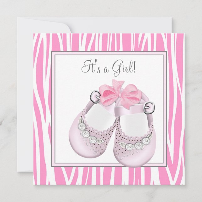 Pretty Pink Zebra Baby Girl Shower Invitation (Front)