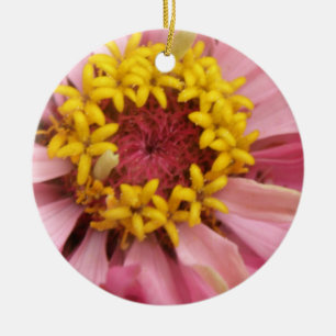 Pretty Pink Zinnia Custom Birthday Ceramic Ornament