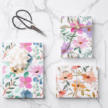 Pretty Pinks and Peach Watercolor Floral Wrapping Paper Sheet<br><div class="desc">Beautiful set of 3 wrapping sheets in a pretty watercolor floral design.  Pinks,  lilac,  peach and greens,  perfect gift wrapping for bridal shower,  birthday,  anniversary,  baby shower or any special occasion throughout the year.</div>