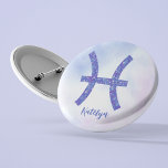 Pretty Pisces Astrology Sign Personalized Purple 2 Inch Round Button<br><div class="desc">This pretty purple and lavender Pisces button features your astrological sign from the Zodiac in a beautiful sparkle like the constellations. Customize this cute gift with your name in cursive script for someone with a birthday in late February or early March.</div>