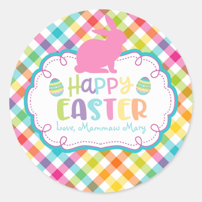 Pretty Plaid Happy Easter Personalized sticker (Front)