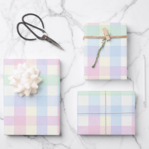 Pretty Plaid Pastel Pink Blue Pattern Wrapping Paper Sheet