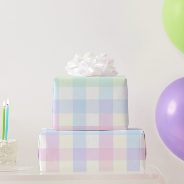Pretty Plaid Pastel Pink Green Yellow Blue Purple  Wrapping Paper (Party Gifts)