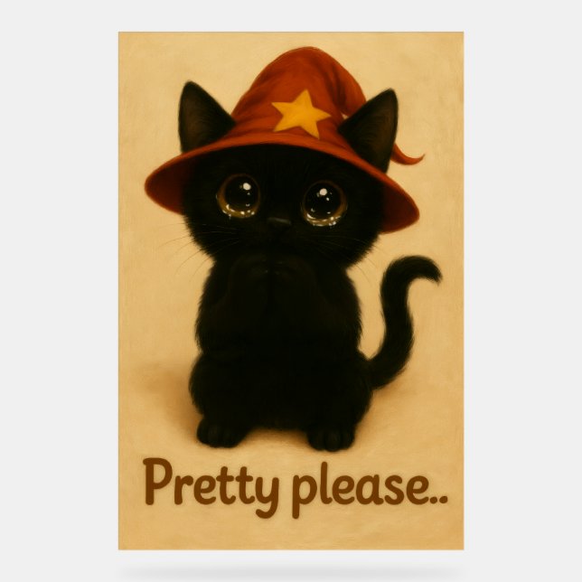 Pretty Please – Cute Black Cat with Wizard Hat (Recto)