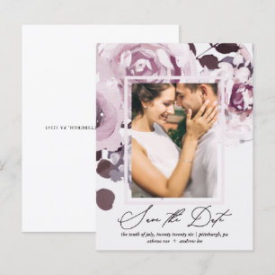 Pretty Plum Bouquet and Frame Save the Date Invitation Postcard