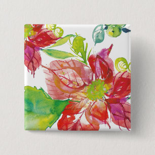 Pretty Poinsettia Bright Neon 2 Inch Square Button