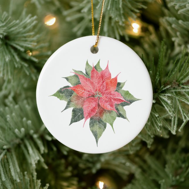 Pretty Poinsettia Ceramic Ornament (Tree)