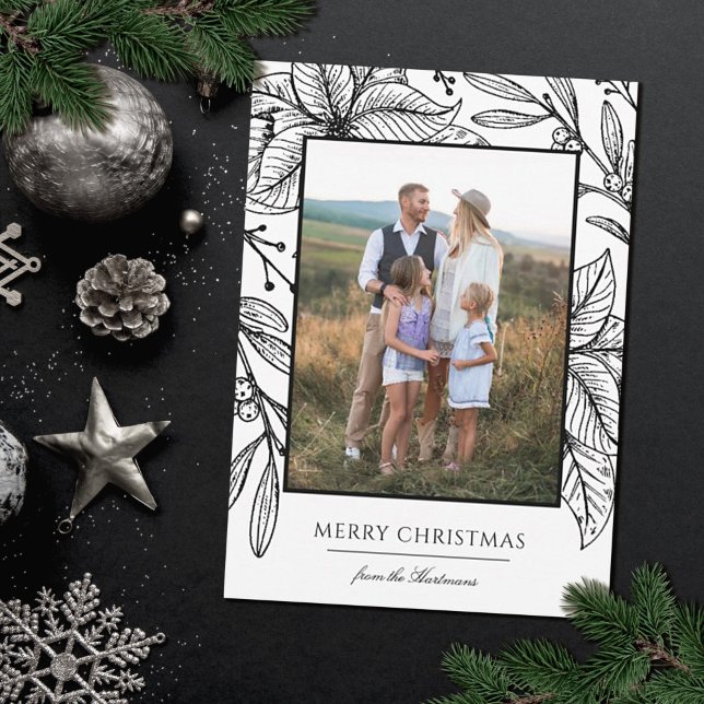 Pretty Poinsettia Floral Frame | Vertical Photo  Holiday Card (Creator Uploaded)