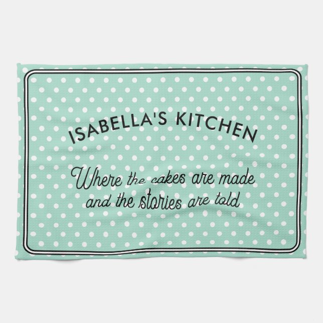 Pretty Polka Dot Patterned Light Aqua Kitchen Kitchen Towel (Horizontal)