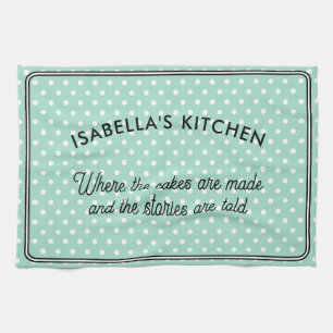 Pretty Polka Dot Patterned Light Aqua Kitchen Towel