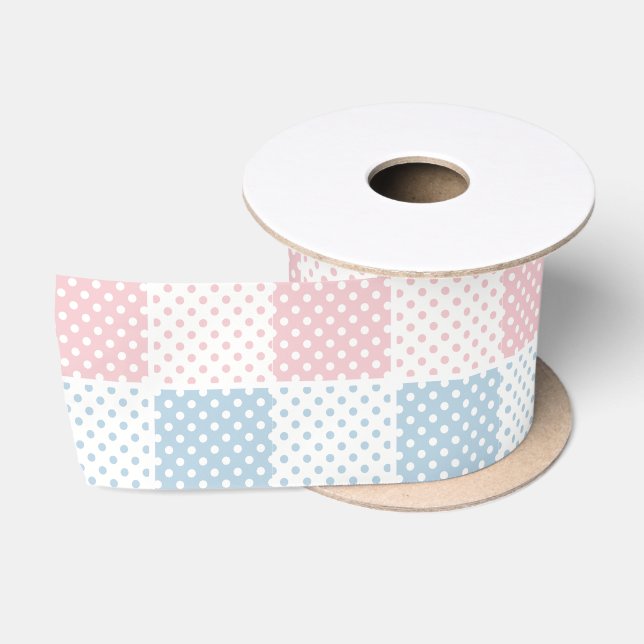 Pretty, polka dot,white,pink,blue,girly,country, satin ribbon (Spool)