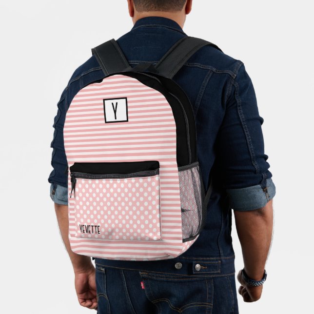 Pretty Polka Dots and Stripes Personalized Printed Backpack (Insitu (Model))