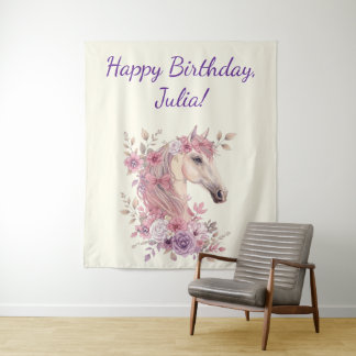 Pretty Ponies and Petals Horse Birthday Banner Tapestry