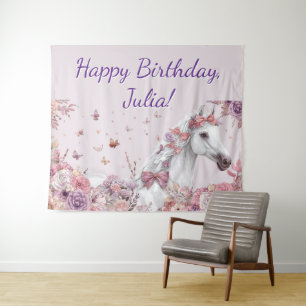 Pretty Ponies and Petals Horse Birthday Banner Tapestry