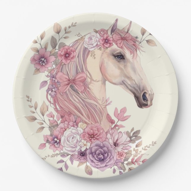 Pretty Ponies and Petals Horse Party Plate – 9” (Front)