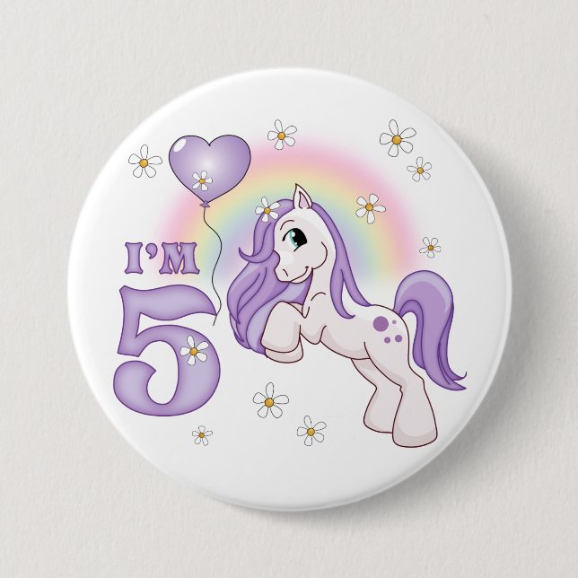 Pretty Pony 5th Birthday 3 Inch Round Button (Front)