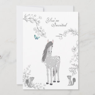 Pretty Pony and Squirrels Woodland Horse Birthday Invitation