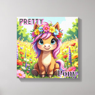 Pretty Pony Cute Cartoon Kid's Nursery Art Canvas Print