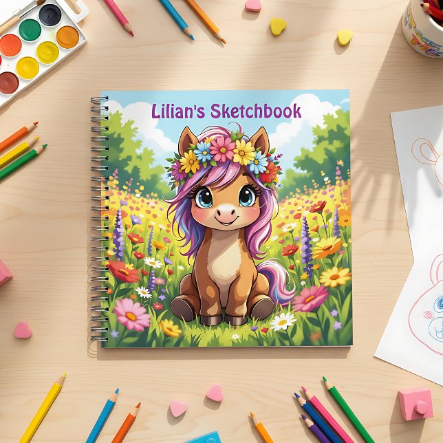 Pretty Pony with Flowers Sketchbook Notebook (Creator Uploaded)