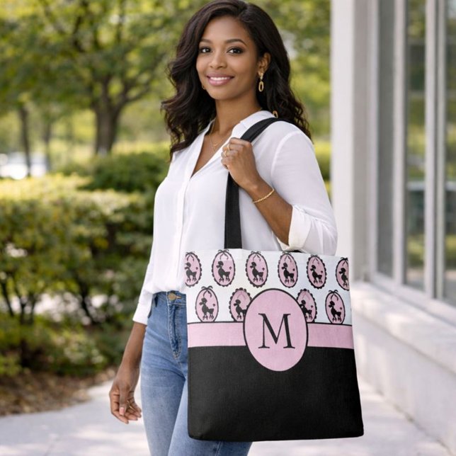 Pretty Poodle Parade Monogram Tote Bag (Creator Uploaded)