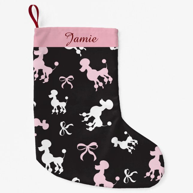 Pretty Poodles Pink and Black Small Christmas Stocking (Front)