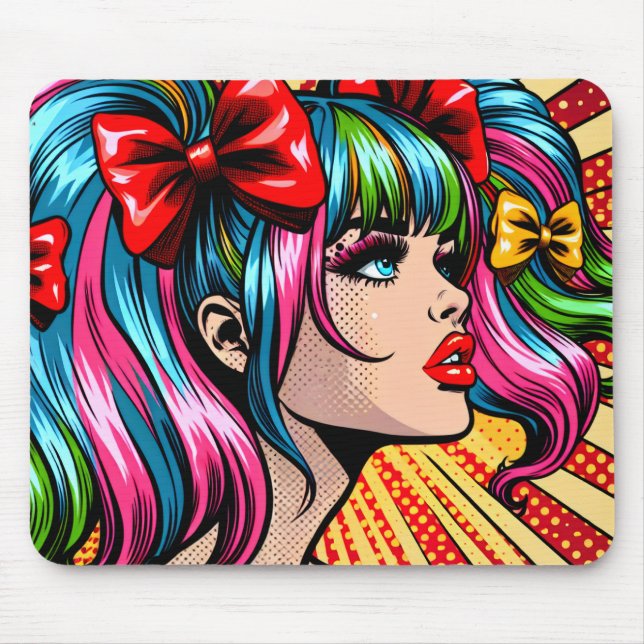 Pretty Pop Art Comic Girl Colourful Ai Art Mouse Pad (Front)
