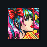 Pretty Pop Art Comic Girl with Bows Canvas Print<br><div class="desc">Colourful cute pop art comic style girl with pigtails and bows in her hair.</div>