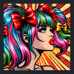 Pretty Pop Art Comic Girl with Bows Poster<br><div class="desc">Colourful cute pop art comic style girl with pigtails and bows in her hair.</div>