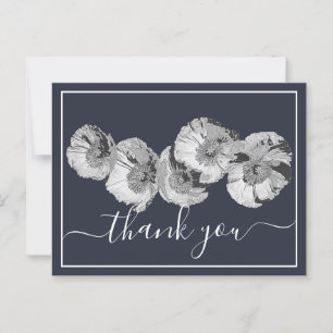 Pretty Poppies Navy Background Thank You Postcard