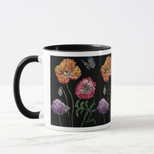 Pretty Poppies on Black Watercolour Painting Mug