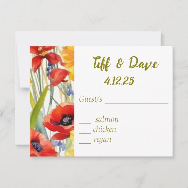Pretty poppies personalizable  RSVP card (Front)