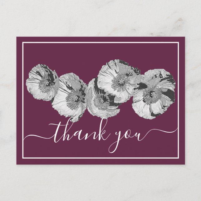 Pretty Poppies Wine Background Thank You Postcard (Front)