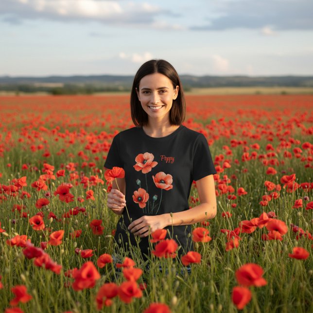 Pretty Poppy Flowers Personalized Women's T-Shirt (Pick a poppy or two wearing this pretty poppy shirt. Add your name)