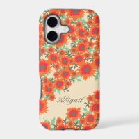 Pretty poppy orange green damask name