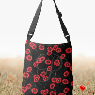 Pretty Poppy Pattern Red and Black Crossbody Bag
