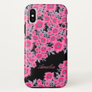 Pretty poppy pink black damask name iphone case