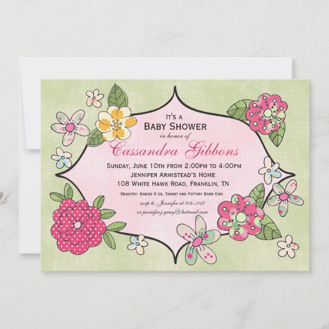Pretty Posies Baby Shower Invitation - Raspberry (Front)