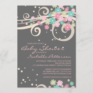 Pretty Posy Floral Swirl Baby Shower Invitation