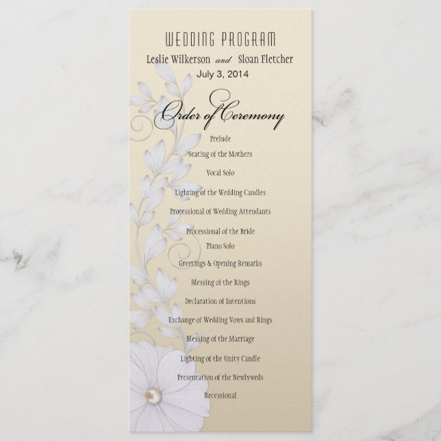 Pretty Posy Wedding Program - metallic champagne (Front)