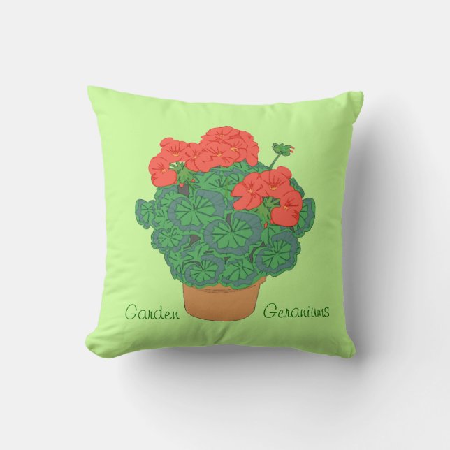 Pretty Potted Geraniums Summer Garden Plants Throw Pillow (Front)