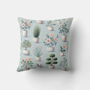 Pretty Potted Plants Print Design Throw Pillow