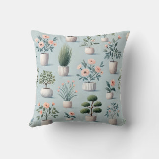 Pretty Potted Plants Print Design Throw Pillow