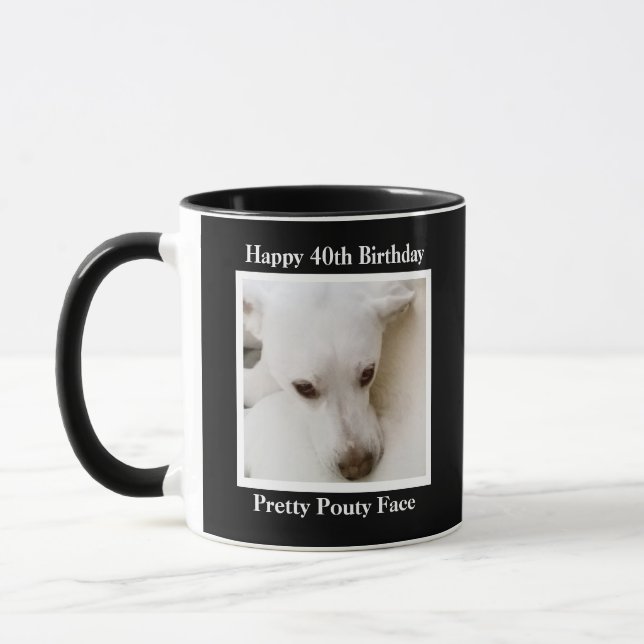 Pretty Pouty Face Cute Dog 40th Birthday Black Mug (Left)